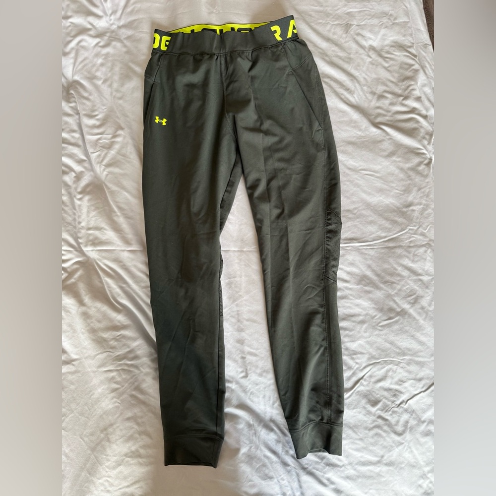 Under Armour Green Joggers with Neon Yellow Accents